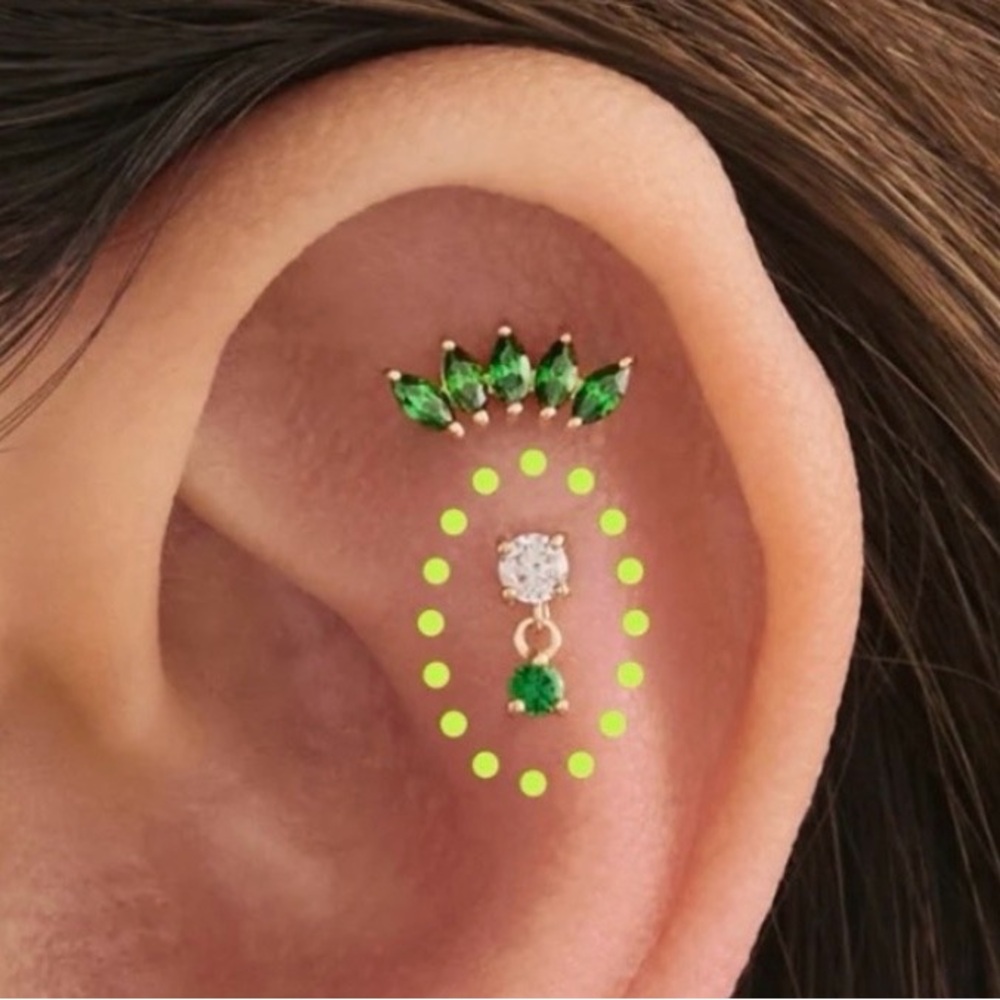 14k CZ Gold and Green Dangle Earring